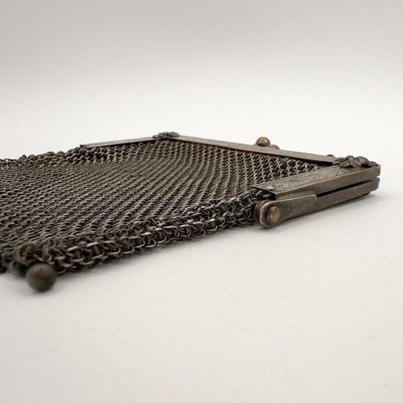 Antique German Silver Evening Bag w Chain Link Mesh Dropped Tassel Marked WJ Co - Picture 6 of 13